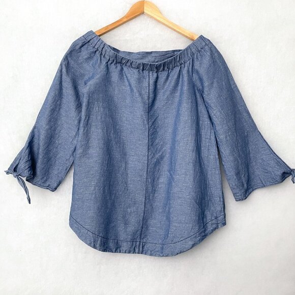 Free People Women's Chambray Top Show Some Shoulder 3/4 Sleeves size XS - Picture 3 of 8